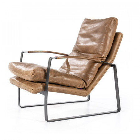 Fauteuil cuir vintage marron cognac - Rex 