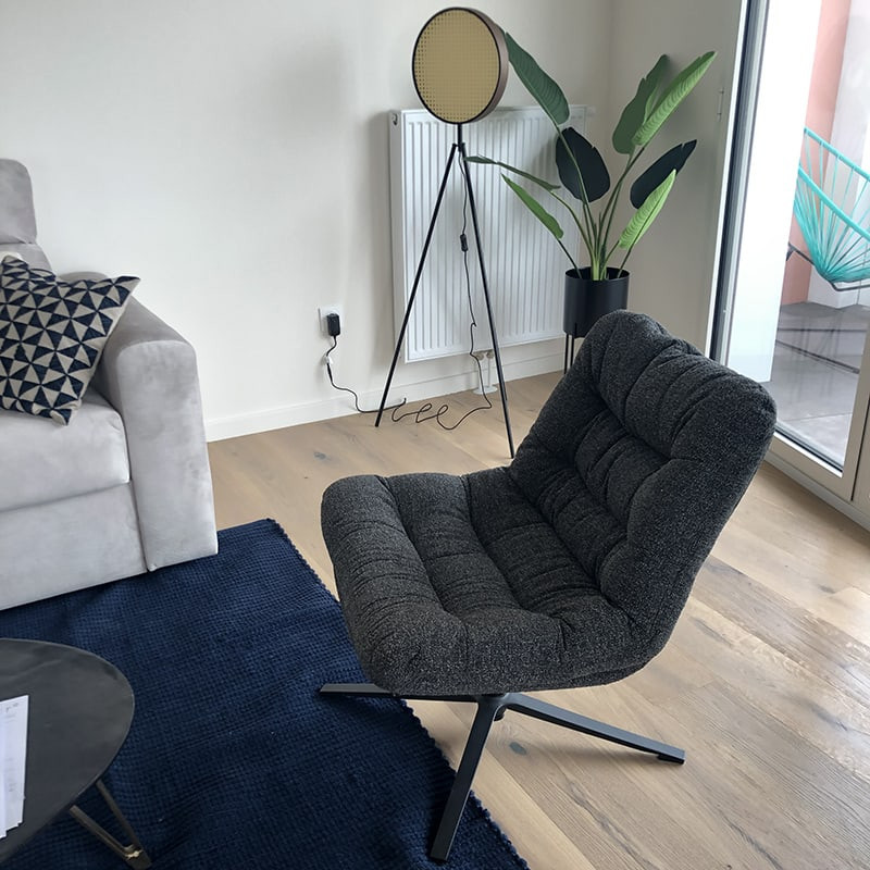 Fauteuil de chambre en cannage et velours rouille TIM