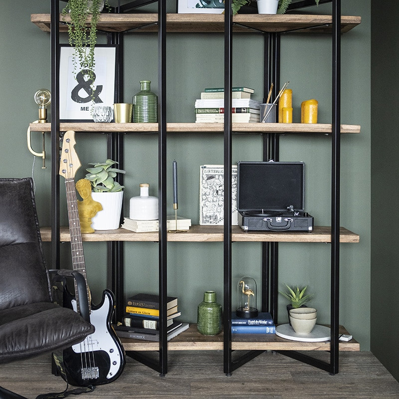 Bibliothèque étagère bois et métal look industriel pour salon