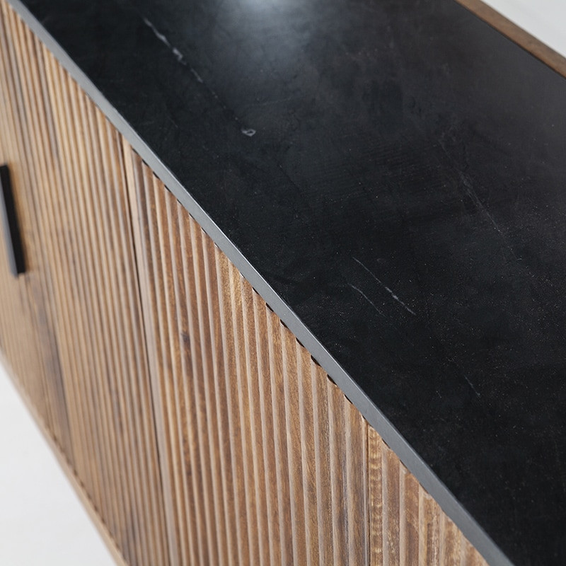 Buffet vintage bois et plateau en marbre noir - Fani 