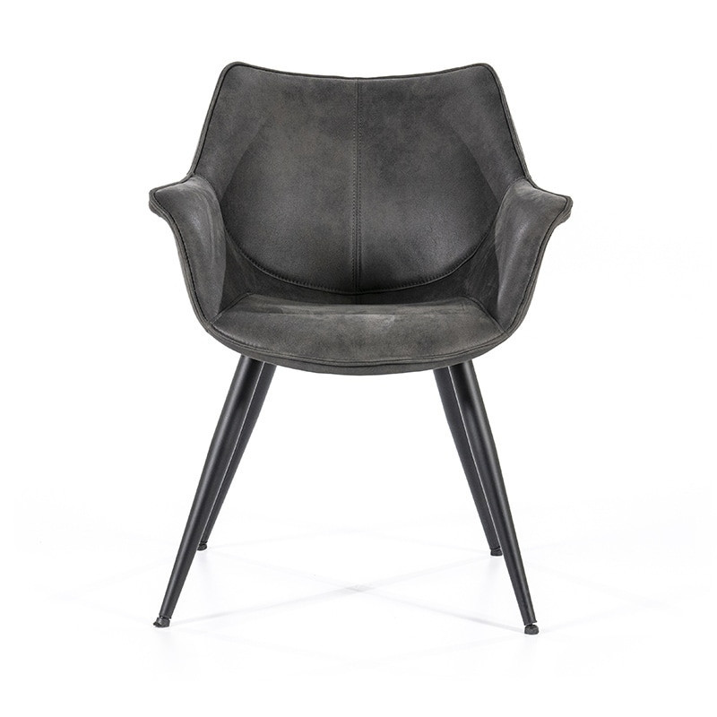 Chaise simili cuir gris aspect vieilli avec accoudoirs - Clib 