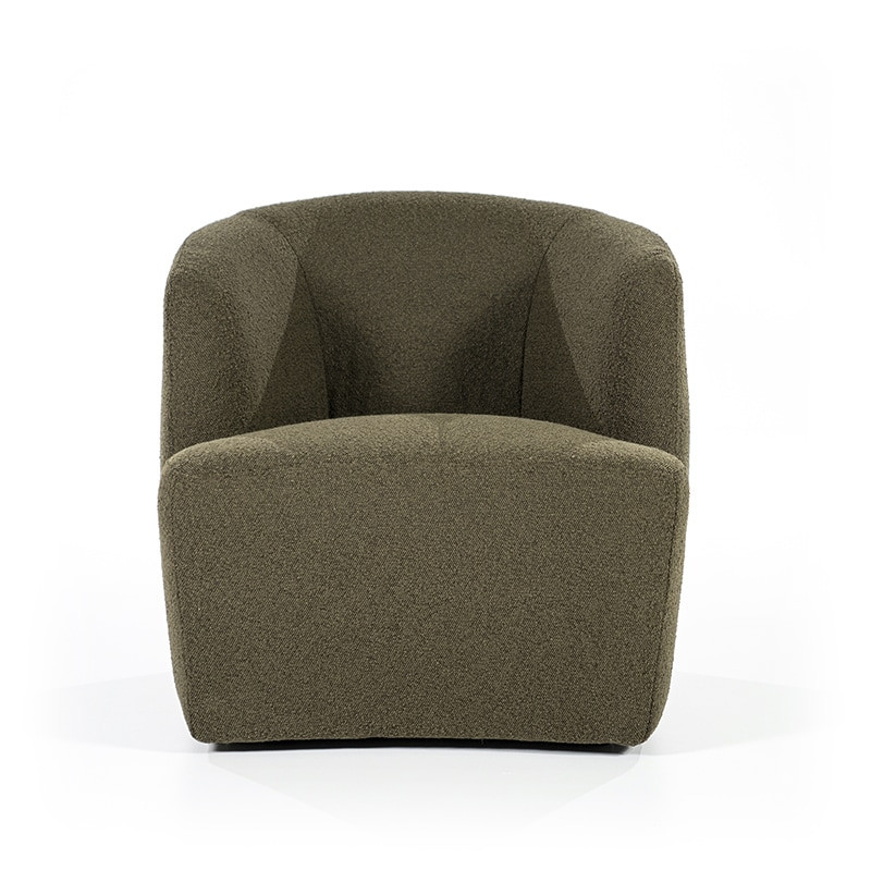 Fauteuil cabriolet vert kaki en tissu bouclé design - Tuly