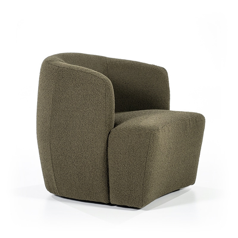 Fauteuil vert kaki en tissu bouclé design - Tuly 