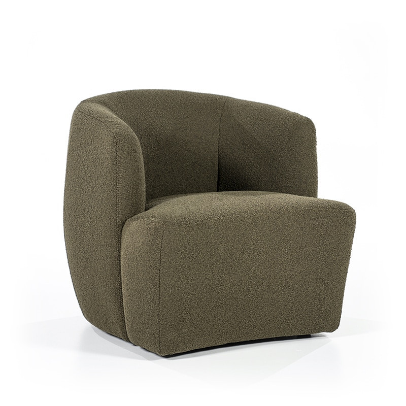 Fauteuil vert kaki en tissu bouclé design - Tuly 