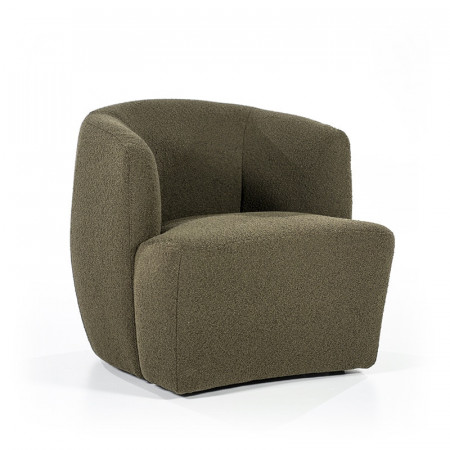 Fauteuil vert kaki en tissu bouclé design - Tuly 