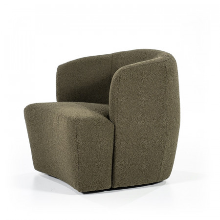 Fauteuil vert kaki en tissu bouclé design - Tuly 