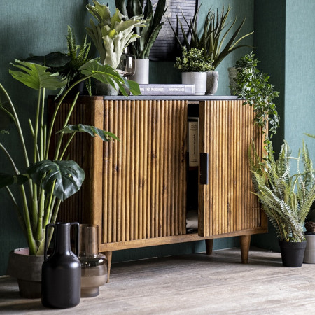 Meuble d'entrée vintage bois et marbre noir - Fani 