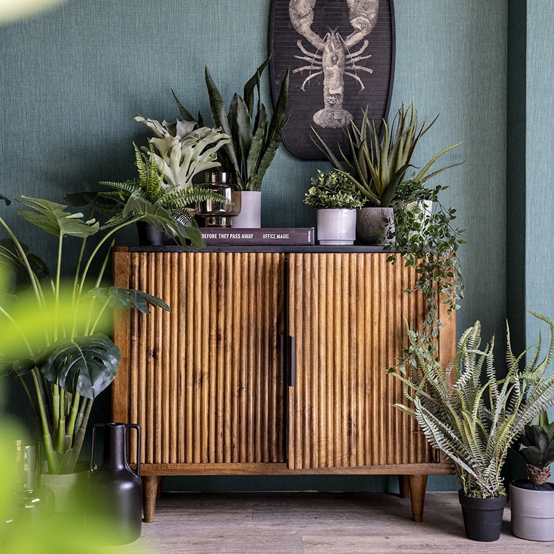 Meuble d'entrée vintage bois et marbre noir - Fani