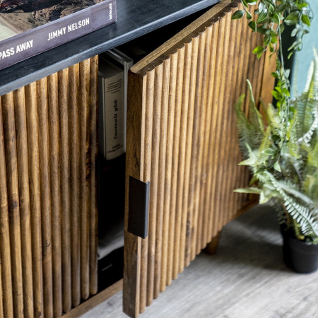 Meuble d'entrée vintage bois et marbre noir - Fani 