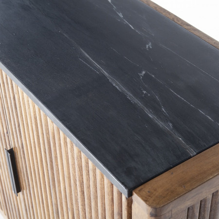 Meuble d'entrée vintage bois et marbre noir - Fani 