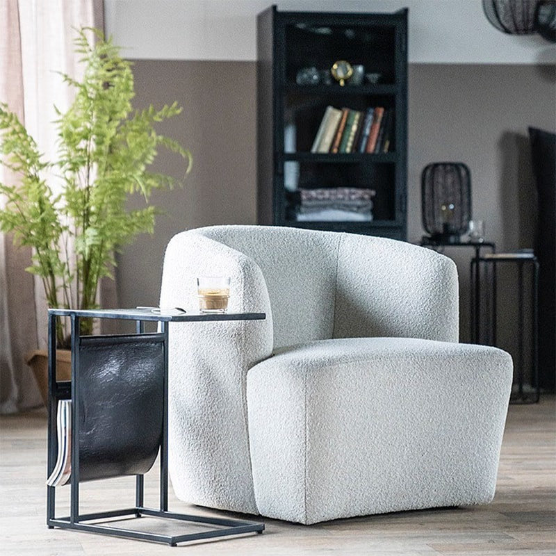 Fauteuil blanc design cabriolet tissu bouclé - Tuly