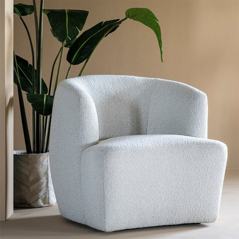 Fauteuil blanc design cabriolet tissu bouclé - Tuly