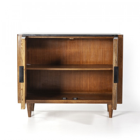 Meuble d'entrée vintage bois et marbre noir - Fani