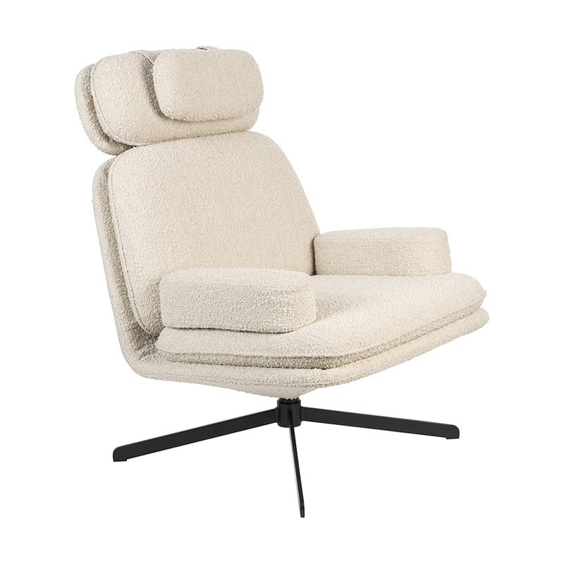 Fauteuil blanc design pivotant tissu bouclé Zuiver - Tyler 