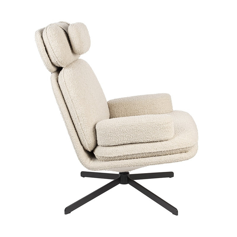 Fauteuil blanc design pivotant tissu bouclé Zuiver - Tyler 