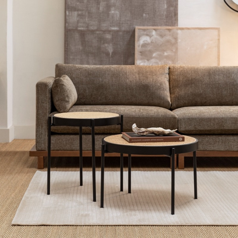 Table basse ronde cannage et noir design - Spike 