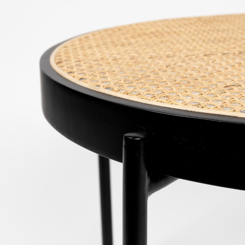 Table basse ronde cannage et noir design - Spike 