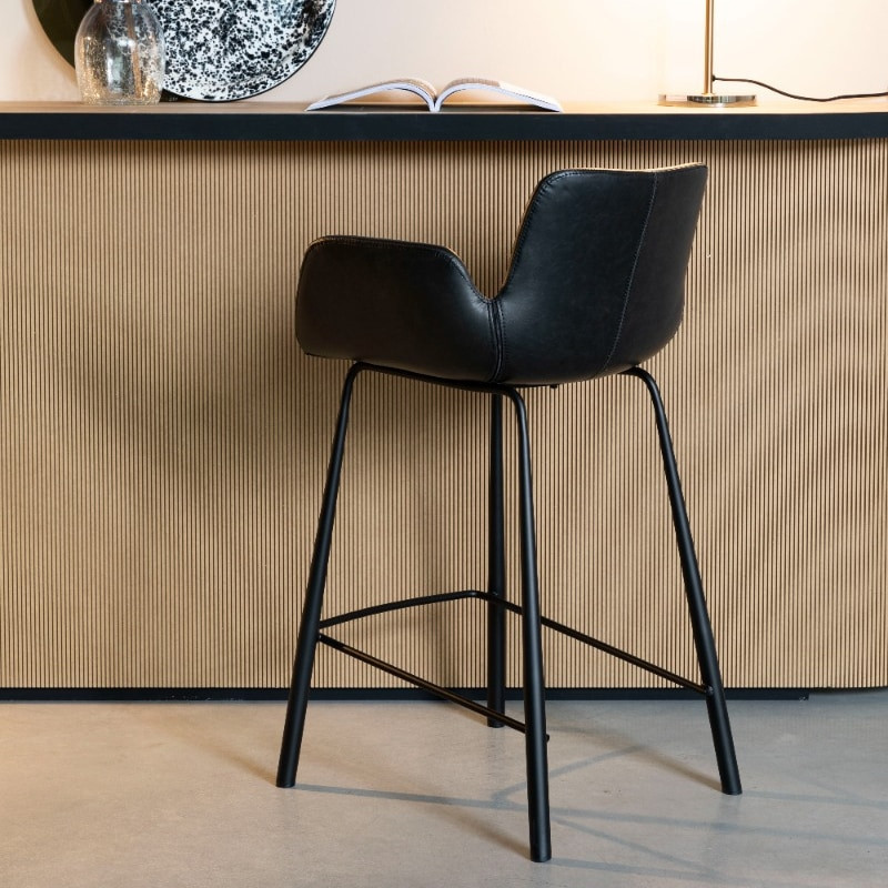 Tabouret de bar noir design avec accoudoirs - Brit 