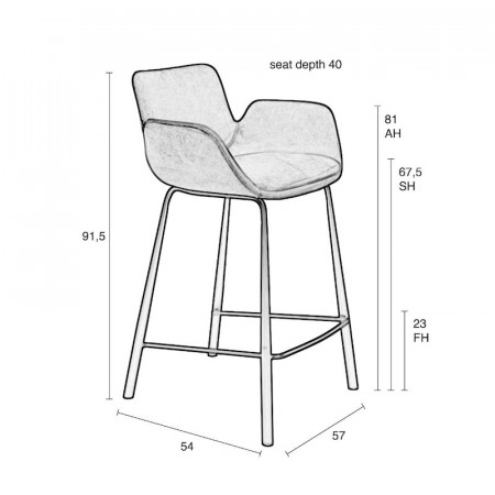 Tabouret de bar noir design avec accoudoirs - Brit 